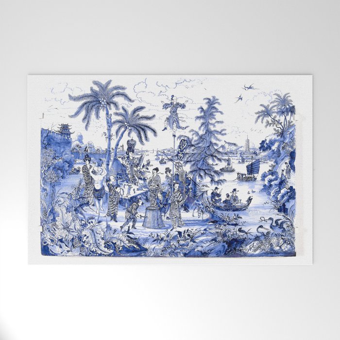 Chinoiserie Blue Landscape Welcome Mat Gallery Image 1