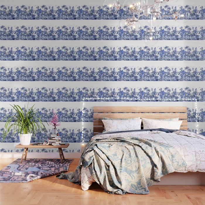 Chinoiserie Blue Landscape Wallpaper Gallery Image 3