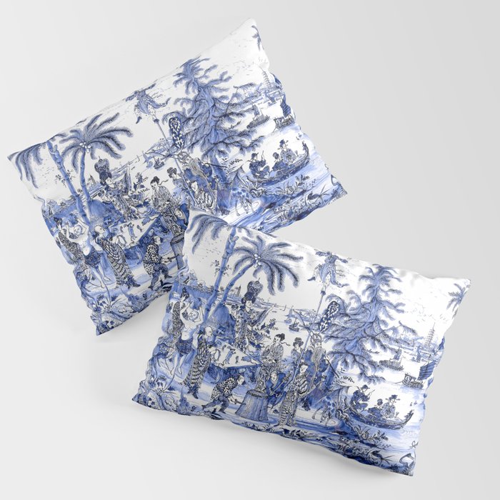 Chinoiserie Blue Landscape Pillow Sham Gallery Image 1
