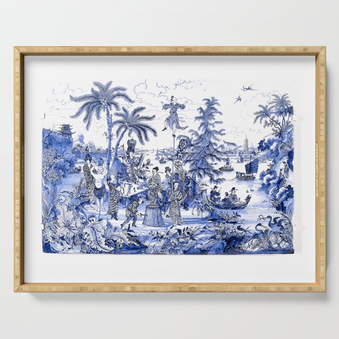 Chinoiserie Blue Landscape Serving Tray Gallery Image 1