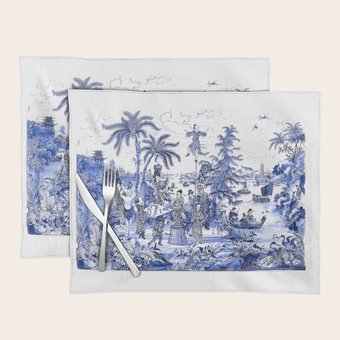 Chinoiserie Blue Landscape Placemat Gallery Image 1