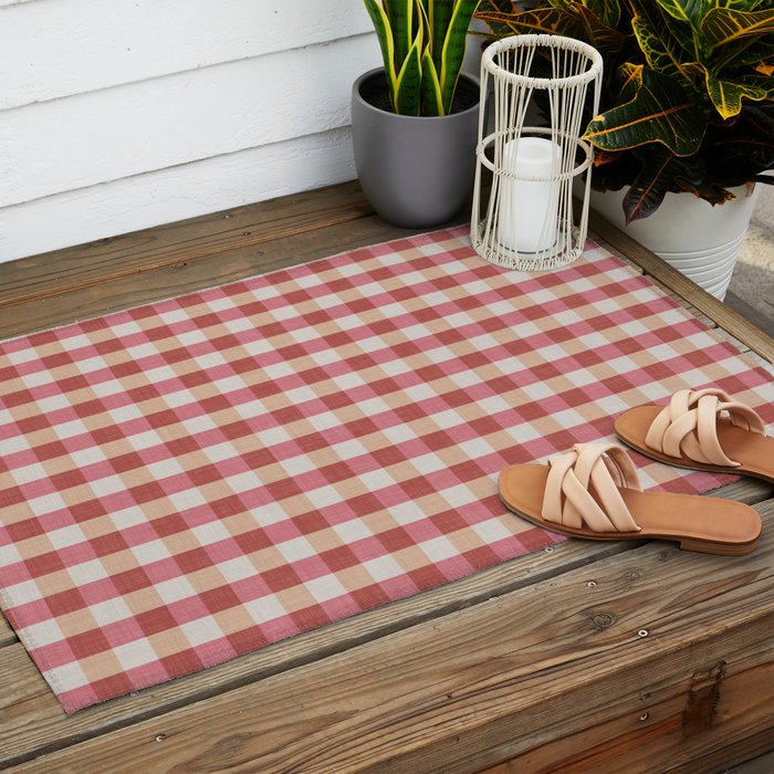 Cozy Gingham in Pink Outdoor Rug Gallery Image 2