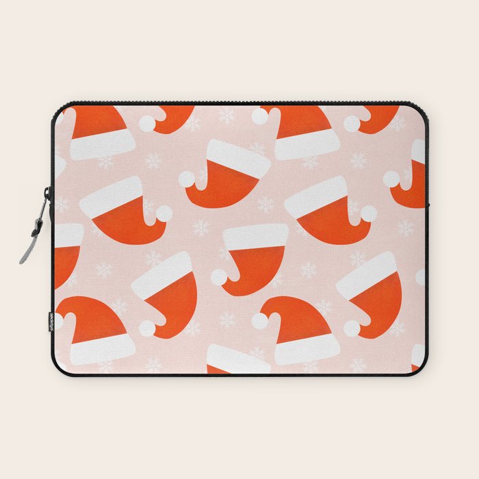 Santa Hats and Snowflakes on Pink Background Laptop Sleeve Gallery Image 1