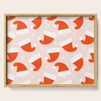 Santa Hats and Snowflakes on Pink Background Serving Tray Gallery Image 1