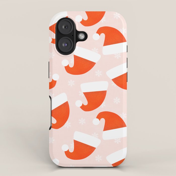 Santa Hats and Snowflakes on Pink Background iPhone Case Gallery Image 1