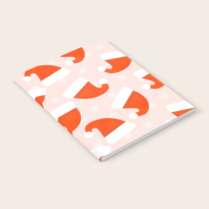 Santa Hats and Snowflakes on Pink Background Notebook Gallery Image 1