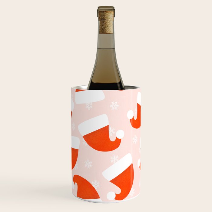 Santa Hats and Snowflakes on Pink Background Wine Chiller Gallery Image 3