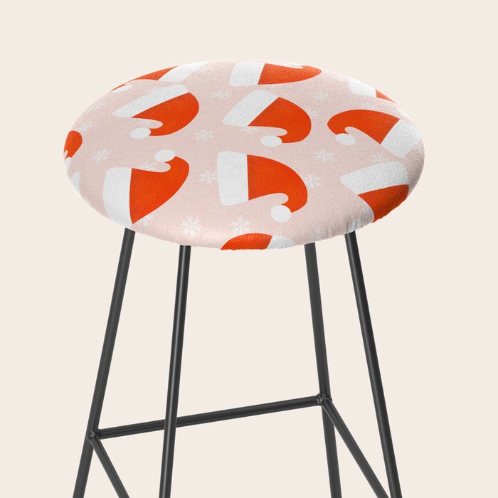 Santa Hats and Snowflakes on Pink Background Stool Gallery Image 2