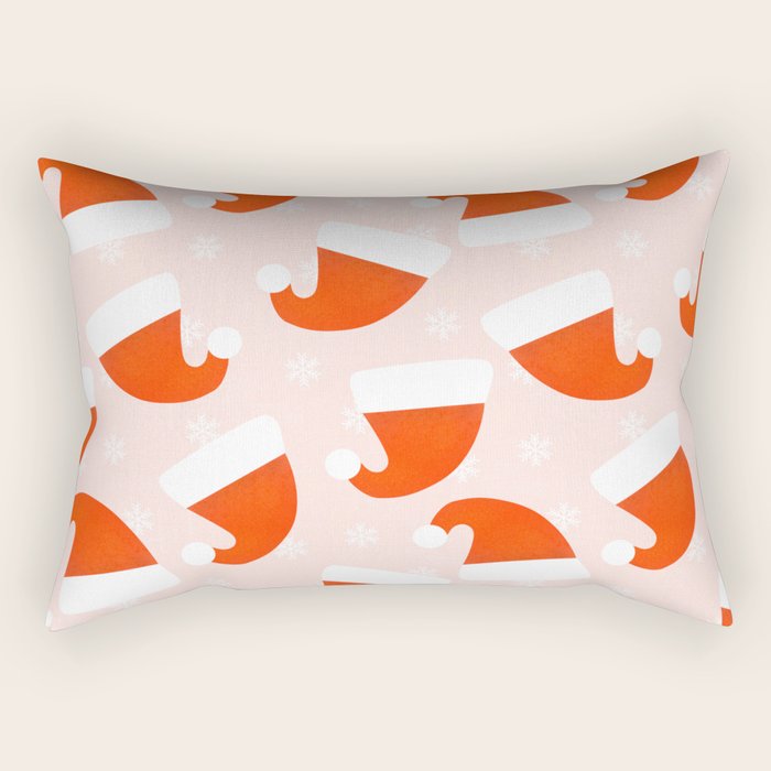Santa Hats and Snowflakes on Pink Background Rectangular Pillow Gallery Image 2