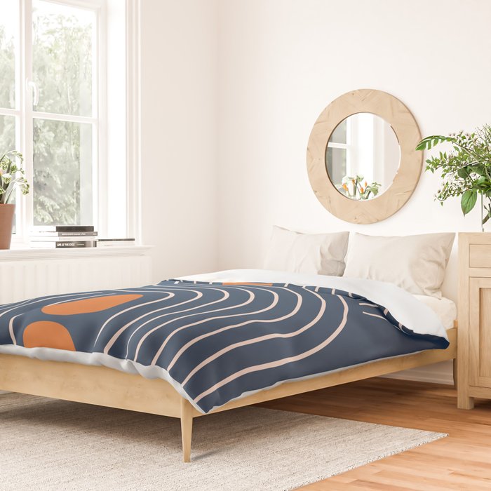 Geometric Lines in Navy and Orange (Rainbow and Moon Phases Abstract) Duvet Cover Gallery Image 2