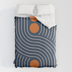 Geometric Lines in Navy and Orange (Rainbow and Moon Phases Abstract) Duvet Cover Gallery Image 6