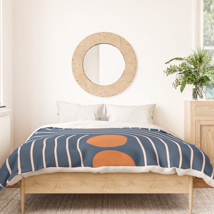 Geometric Lines in Navy and Orange (Rainbow and Moon Phases Abstract) Duvet Cover Gallery Image 3