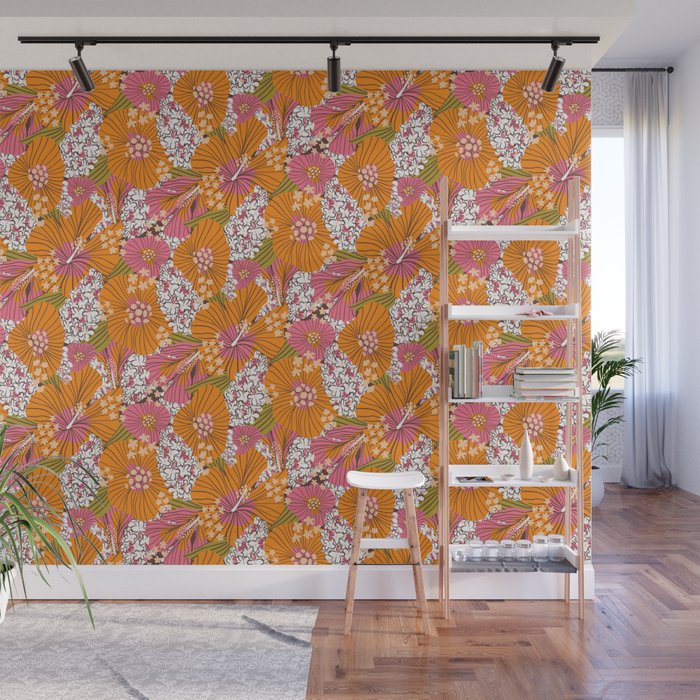 Bold Hibiscus in Retro Eclectic Wall Mural Gallery Image 1
