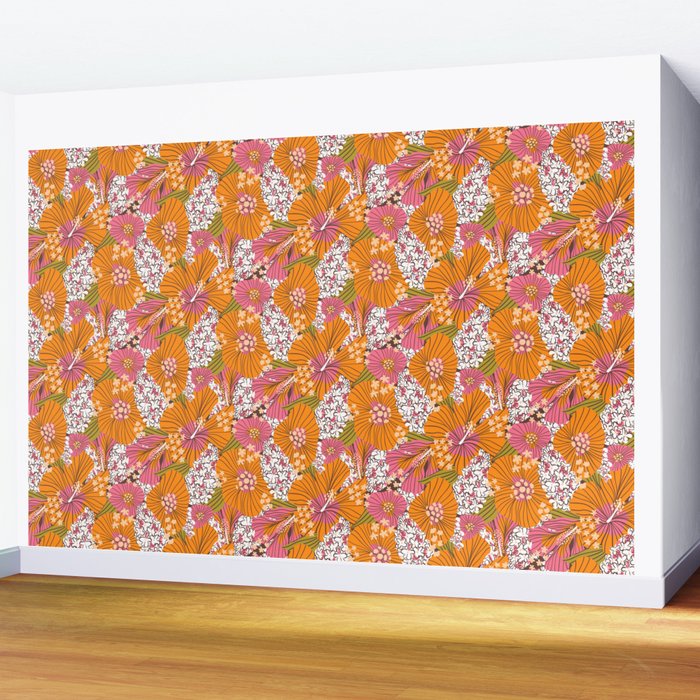 Bold Hibiscus in Retro Eclectic Wall Mural Gallery Image 2