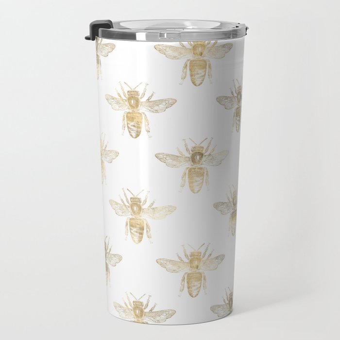 Gold Bee Pattern Travel Mug Gallery Image 3