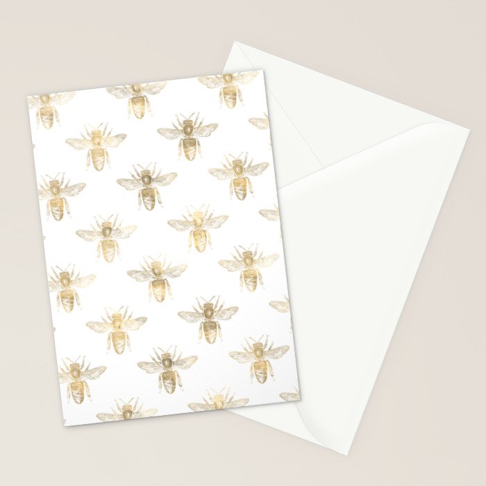 Gold Bee Pattern Stationery Card Gallery Image 2