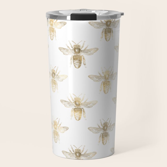 Gold Bee Pattern Travel Mug Gallery Image 1