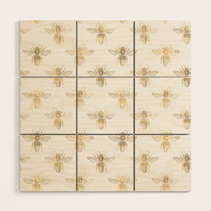 Gold Bee Pattern Wood Wall Art Gallery Image 1