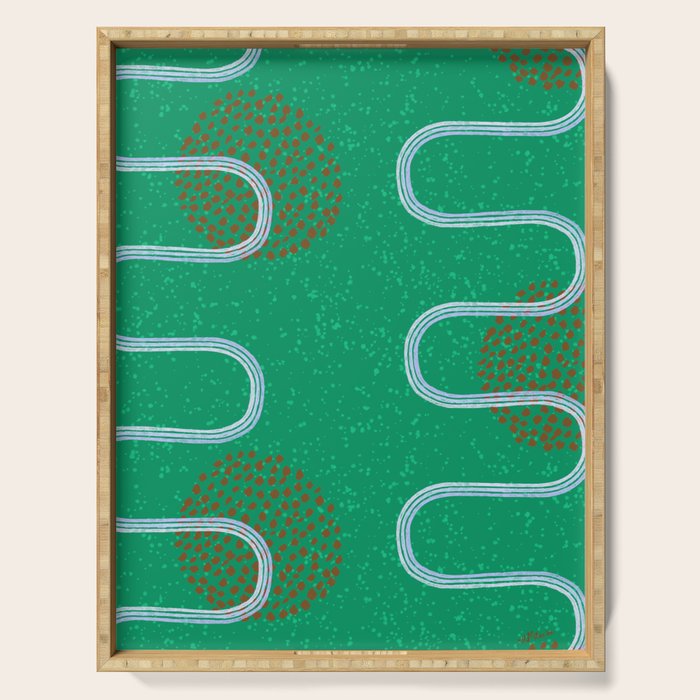 Abstract Fields in Forest Green & Brown Serving Tray Gallery Image 1