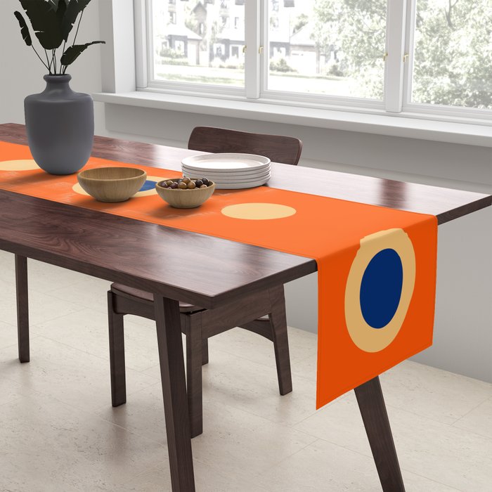 Mid Century Modern Scandinavian Art 241 Orange Blue Table Runner Gallery Image 2