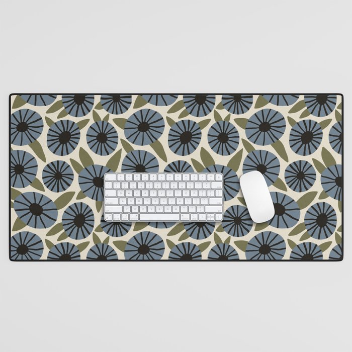 Floral Pattern / Slate Blue & Green Desk Mat Gallery Image 1