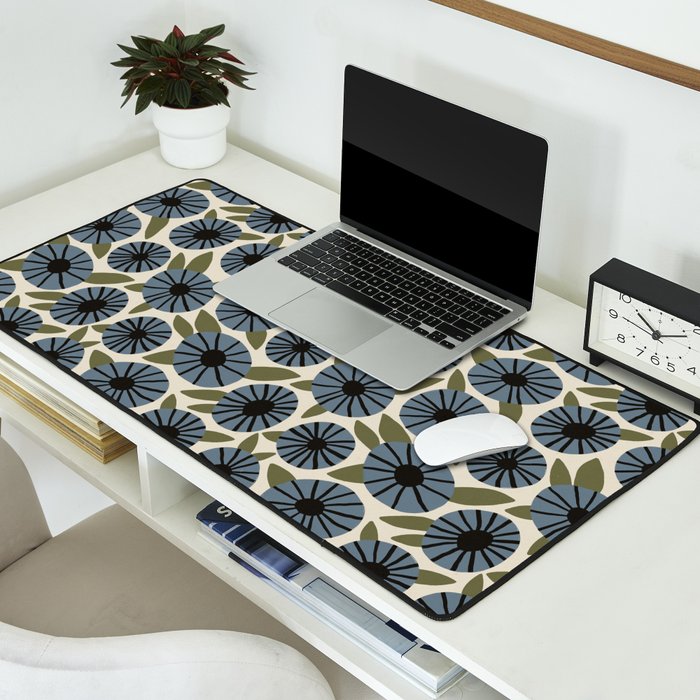 Floral Pattern / Slate Blue & Green Desk Mat Gallery Image 2