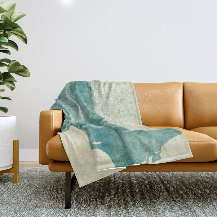Michigan State Map Blue Vintage Throw Blanket Gallery Image 1