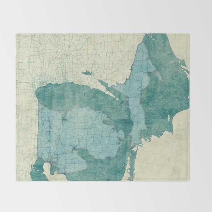 Michigan State Map Blue Vintage Throw Blanket Gallery Image 2