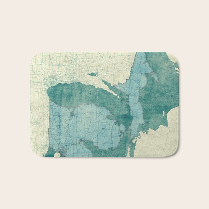 Michigan State Map Blue Vintage Bath Mat Gallery Image 1