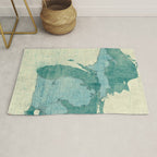 Michigan State Map Blue Vintage Rug Gallery Image 1
