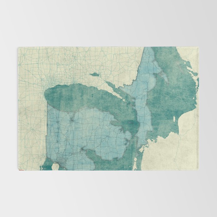 Michigan State Map Blue Vintage Rug Gallery Image 2