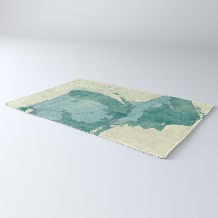 Michigan State Map Blue Vintage Rug Gallery Image 3
