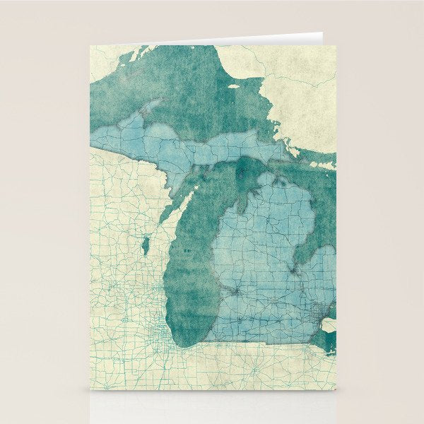 Michigan State Map Blue Vintage Stationery Card Gallery Image 1