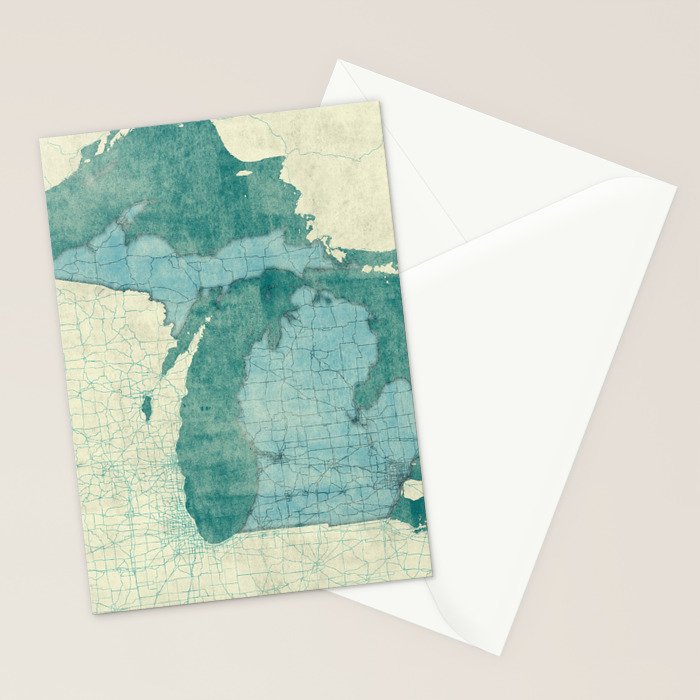 Michigan State Map Blue Vintage Stationery Card Gallery Image 2
