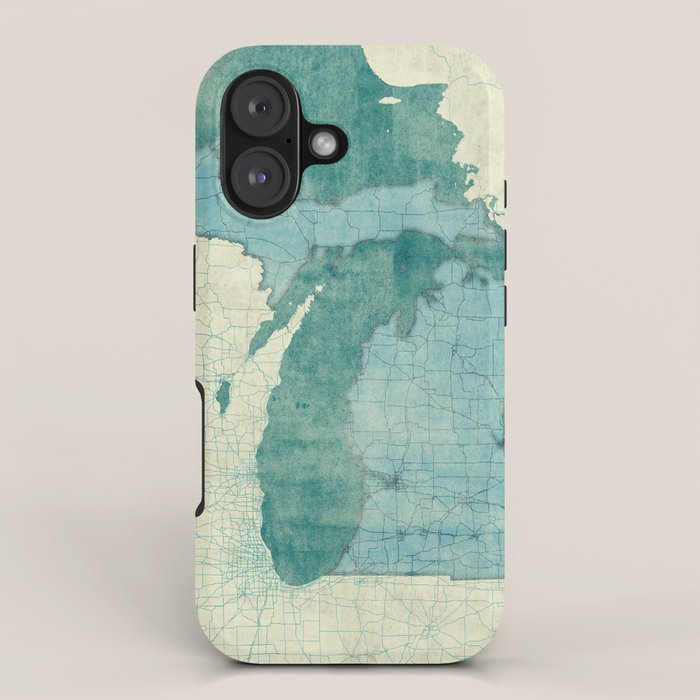 Michigan State Map Blue Vintage iPhone Case Gallery Image 1