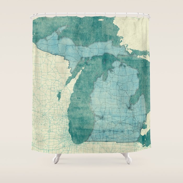 Michigan State Map Blue Vintage Shower Curtain Gallery Image 1