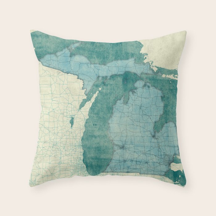 Michigan State Map Blue Vintage Throw Pillow Gallery Image 6