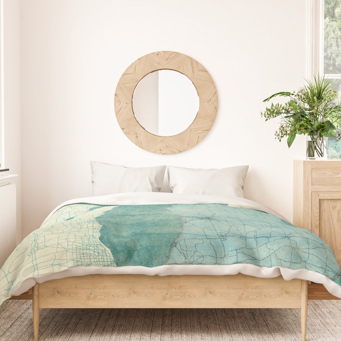 Michigan State Map Blue Vintage Duvet Cover Gallery Image 3