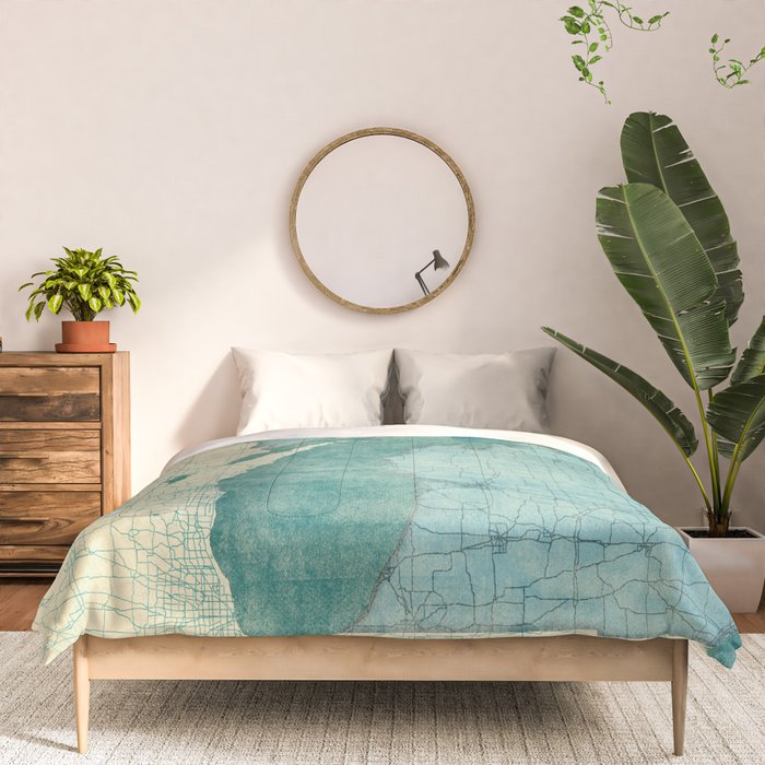 Michigan State Map Blue Vintage Comforter Gallery Image 3