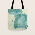 Michigan State Map Blue Vintage Tote Bag Gallery Image 1