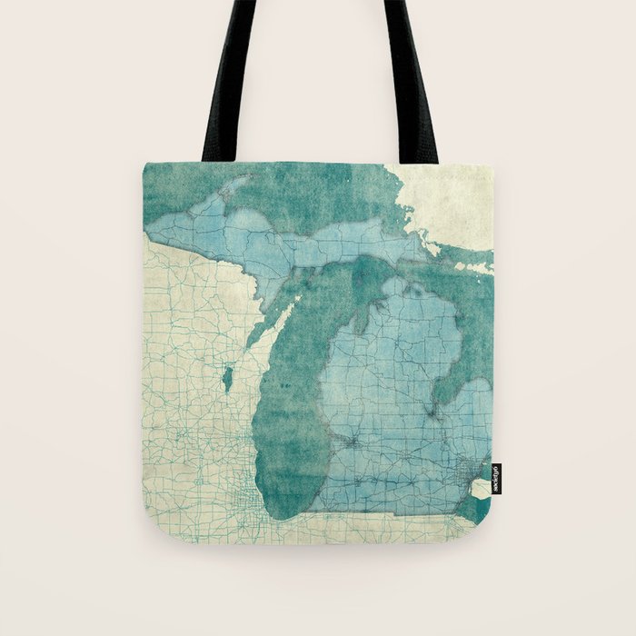 Michigan State Map Blue Vintage Tote Bag Gallery Image 1