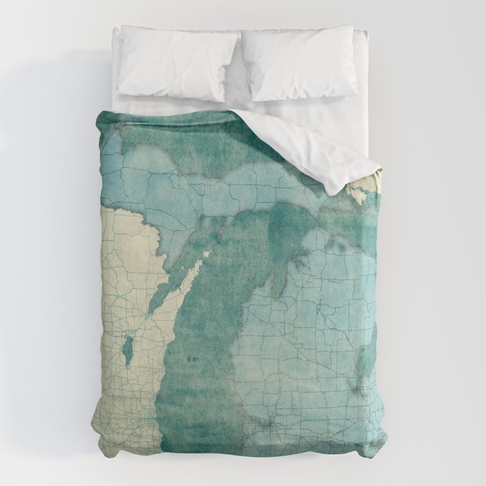 Michigan State Map Blue Vintage Duvet Cover Gallery Image 6