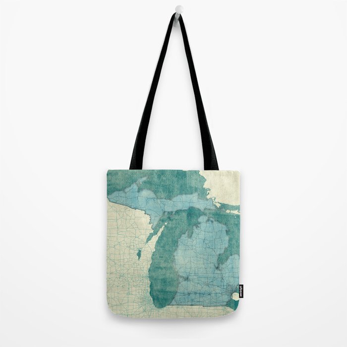 Michigan State Map Blue Vintage Tote Bag Gallery Image 2