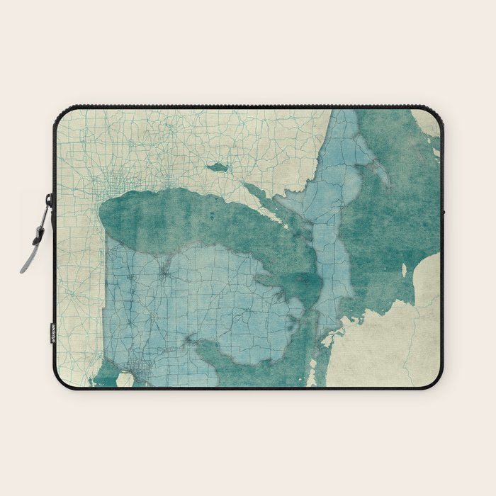 Michigan State Map Blue Vintage Laptop Sleeve Gallery Image 1