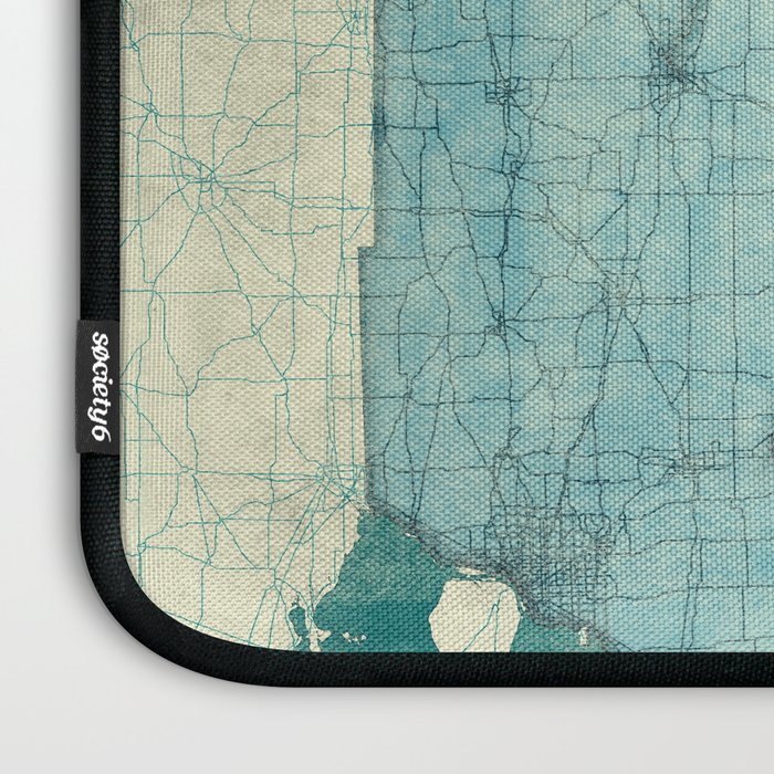 Michigan State Map Blue Vintage Laptop Sleeve Gallery Image 3