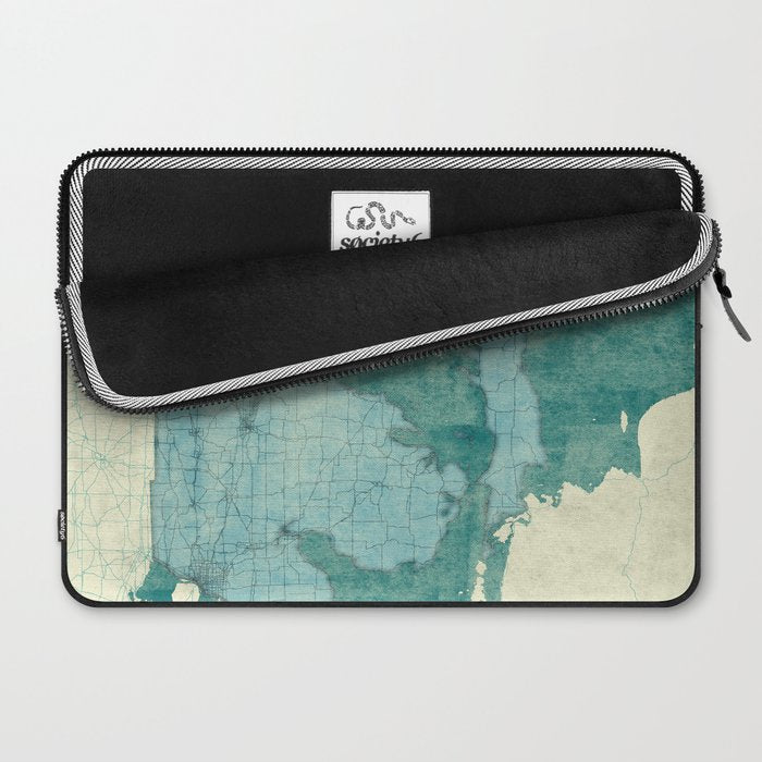 Michigan State Map Blue Vintage Laptop Sleeve Gallery Image 2