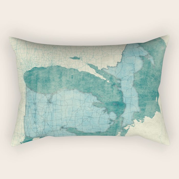 Michigan State Map Blue Vintage Rectangular Pillow Gallery Image 1