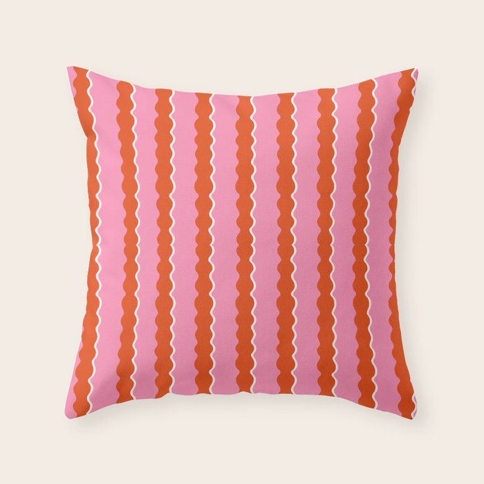 Pink and Orange, Wavy, Squiggle, Scallop, Stripes Throw Pillow Gallery Image 6