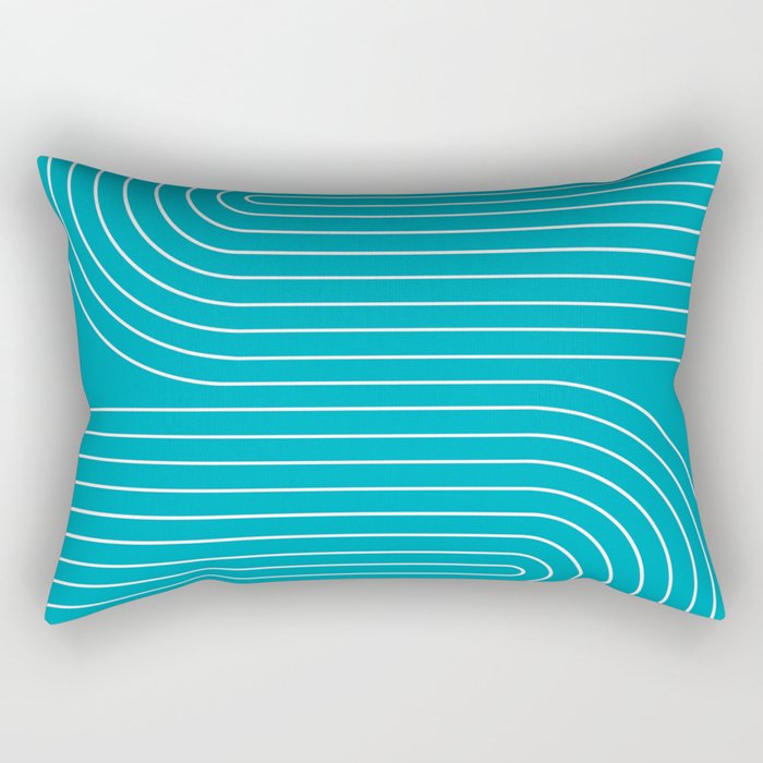 Minimal Line Curvature XV Bright Aqua Mid Century Modern Arch Abstract Rectangular Pillow Gallery Image 1