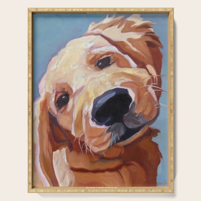 Golden Retriever Puppy Original Oil Painting Serving Tray Gallery Image 1